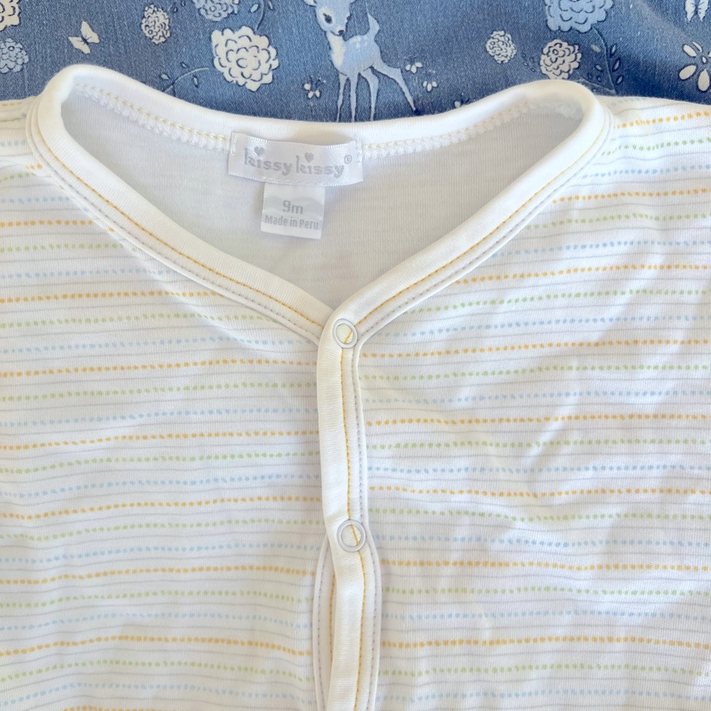 Kissy kissy green, blue, orange Striped Cream Onesie